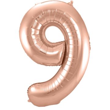 Folieballon cijfer 9 Rosé goud, 86 cm
