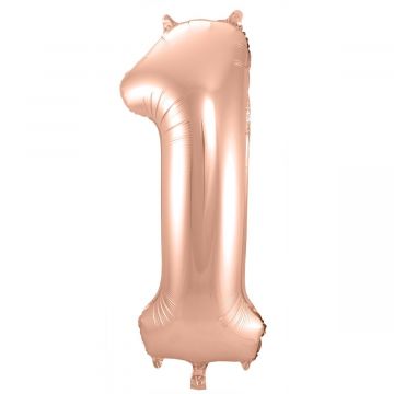 Folie ballon cijfer 1 Rosé goud, 86 cm